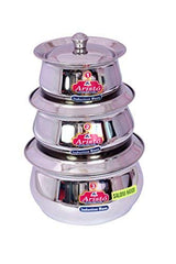 Aristo Stainless Steel Handi Steel Kadai (750 ml, 1375ml  2400 Ml) Set of 3