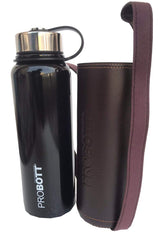 Probott 1500 ml Thermosteel Thermos Flask Water Bottle with Filter and Leather Cover  Black-PB1500-02