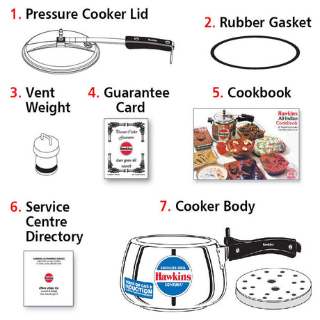 Hawkins Stainless Steel Pressure Cooker 1.5 Ltr.: HSS 15 with Hawkins Genuine 2 Gasket & 2 Safety Valve