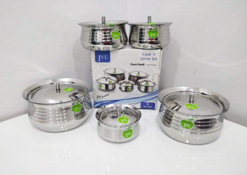 JVL Classic Handi Touch Stainless Steel Handi with Lid Silver - 5 Pcs Set CH-1X5ST