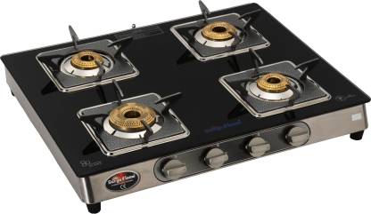 Suryaflame Bello Series 4 Burner Stainless Steel Glass Cooktop Gas Stove (Auto Burner)