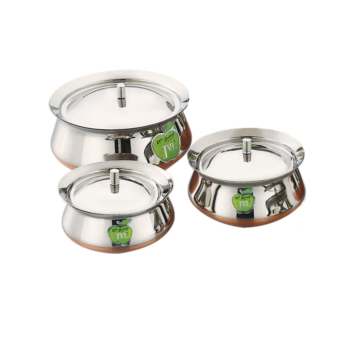 JVL Stainless Steel 3 Pieces Handi Pot Set ( 850ml , 1300 ml , 2200 ml)