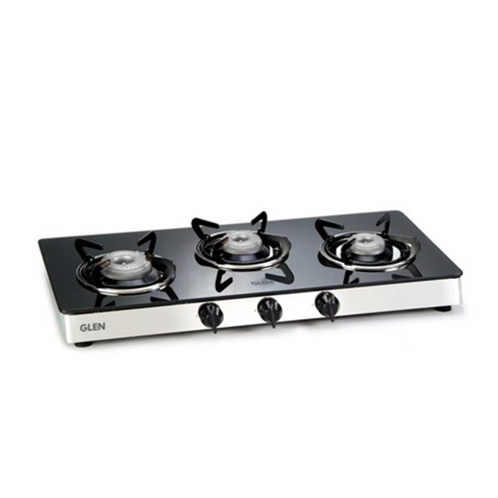 Glen 3 Burner Glass Gas Stove 1033 GT Alloy Burner (Auto Ignition)