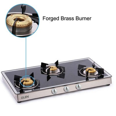 GLEN 3 BURNER GLASS COOKTOP 1038 GT FORGED BB (AUTO IGNITION)
