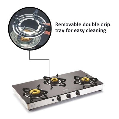 GLEN 3 BURNER GLASS COOKTOP 1038 GT FORGED BB (NON AUTO IGNITION)
