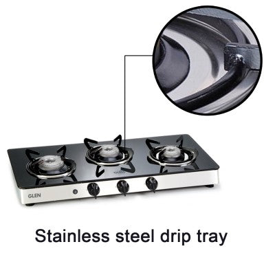 GLEN 3 BURNER COOKTOP 1033 GT XL FORGED BB DOUBLE DRIP TRAY (NON AUTO IGNITION)
