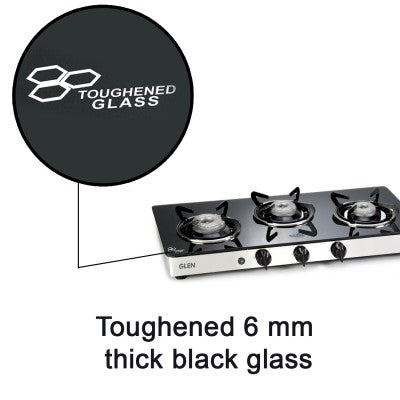 GLEN 3 BURNER COOKTOP 1033 GT XL FORGED BB DOUBLE DRIP TRAY (NON AUTO IGNITION)
