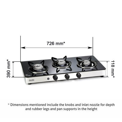 GLEN 3 BURNER COOKTOP 1033 GT XL FORGED BB DOUBLE DRIP TRAY (NON AUTO IGNITION)
