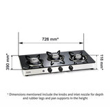 GLEN 3 BURNER COOKTOP 1033 GT XL FORGED BB DOUBLE DRIP TRAY (NON AUTO IGNITION)
