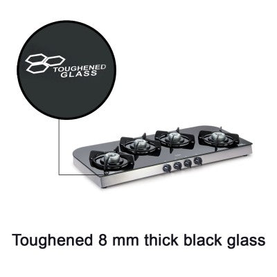 GLEN 4 BURNER GLASS COOKTOP 1049 GT FORGED BRASS BURNER (AUTO IGNITION)
