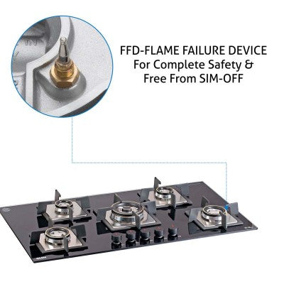 Glen 5 Burner Built-in Glass Hob 1095 SQ DB TR FFD (Flame Failure Device)