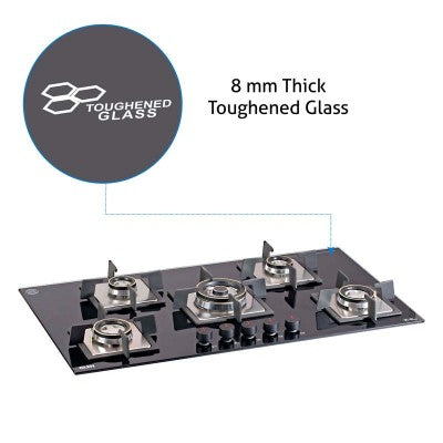 Glen 5 Burner Built-in Glass Hob 1095 SQ DB TR FFD (Flame Failure Device)