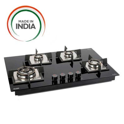 Glen 77 cm 4 Burner Built-in Glass Hob Top 1074 SQ HT DB TR FFD (Flame Failure Device)