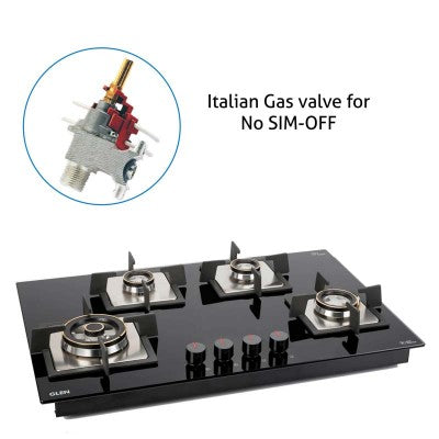 Glen 77 cm 4 Burner Built-in Glass Hob Top 1074 SQ HT DB TR FFD (Flame Failure Device)