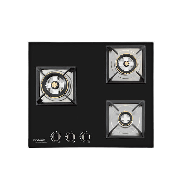  Hindware Gloria Plus 3B 60 CM Built In Hob,8mm Thick Toughened Glass, 3 Brass Burner, With Auto Ignition