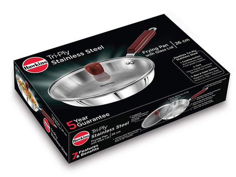 Hawkins Triply 3 mm Stainless Steel Frying Pan 26 cm with Lid and Kadhai 2.5 LTR Without Lid