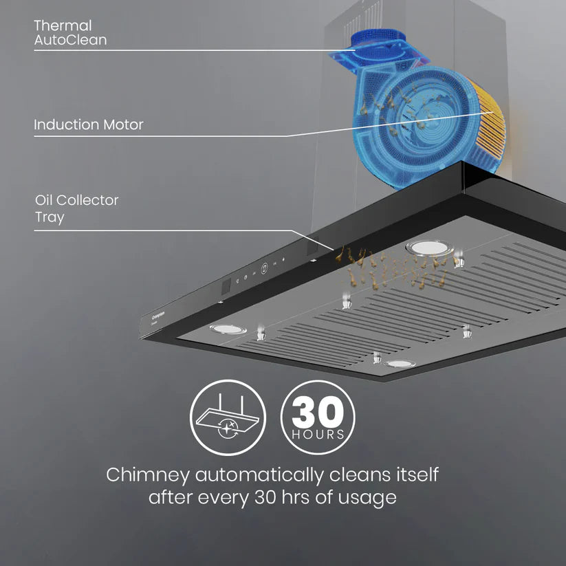 CHD-GAL90BFE-INX GrandArt 90cm Island Baffle Filter Chimney