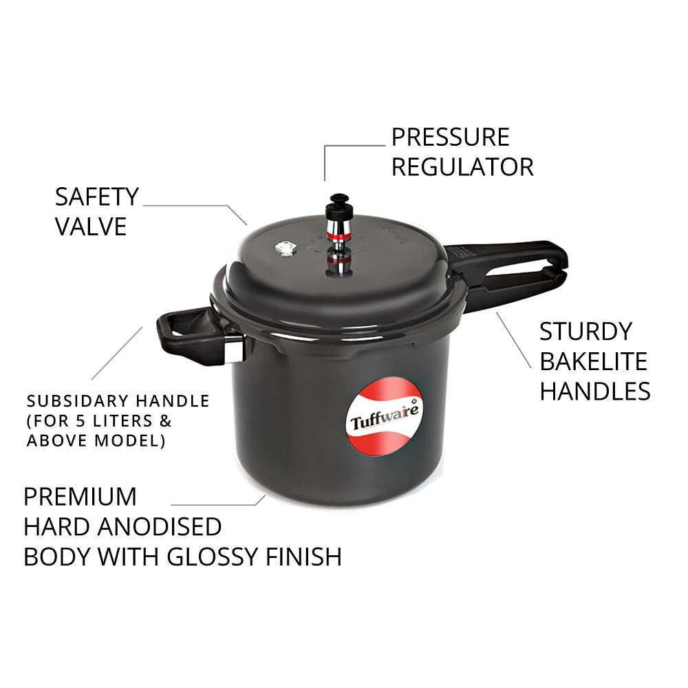 Tuffware Hard Anodised Aluminium Pressure Cooker - Outer Lid, Black, 5.5 Litres   (Hard Anodized)