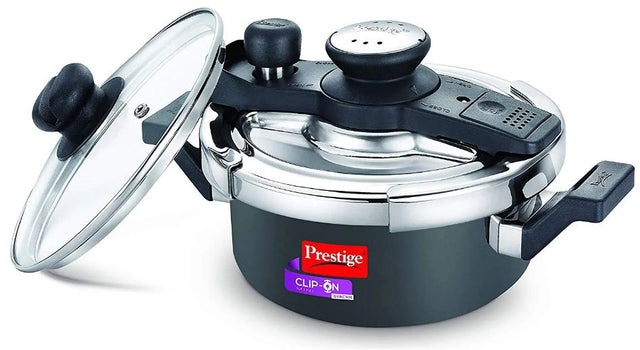 Prestige Clip on Mini Svachh Hard Anodised Pressure Cooker with glass lid 2 Litre 20239