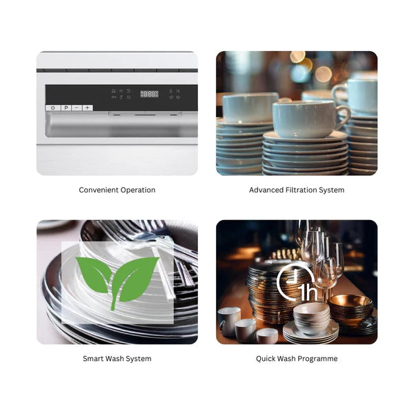 Aqua Noir 13 FS Free Standing Dishwasher – 13 Place Settings, 6 Wash Programs, Residual Heat Dry