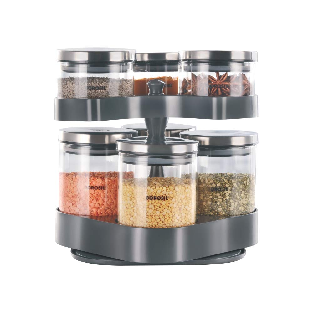 Borosil Classic Jar Set of 7 with Rotating Tray