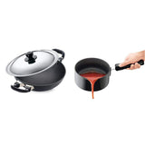 Hawkins - Q55 Futura Non-Stick Round Bottom Deep-Fry Pan with Steel Lid 2.5 Litre & Hawkins Futura Hard Anodised Sauce Pan, 1.5 litres, Black