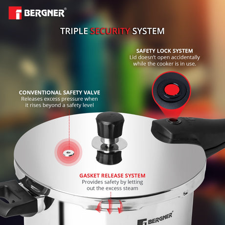 Bergner Argent Triply UnPressure Cooker 2.5 LTR with Triple Security System