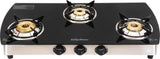 Suryaflame Curve Series 3B Black Stainless Steel Glass CookTop Gas Stove (3 Burners) (Mannual Burner)