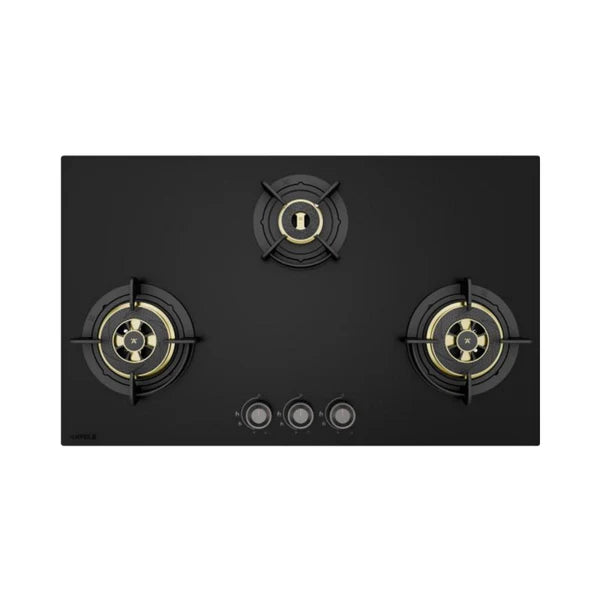 Altius Plus Matt 390 86 cm 3 Burner Hob – Brass Burners, Insta Ignition, Gunmetal Metal Knobs, 538.66.749