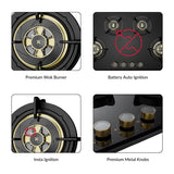 Altius Plus Matt 490 86 cm 4 Burner Hob – Brass Burners, Insta Ignition, Gunmetal Metal Knobs, 538.66.759