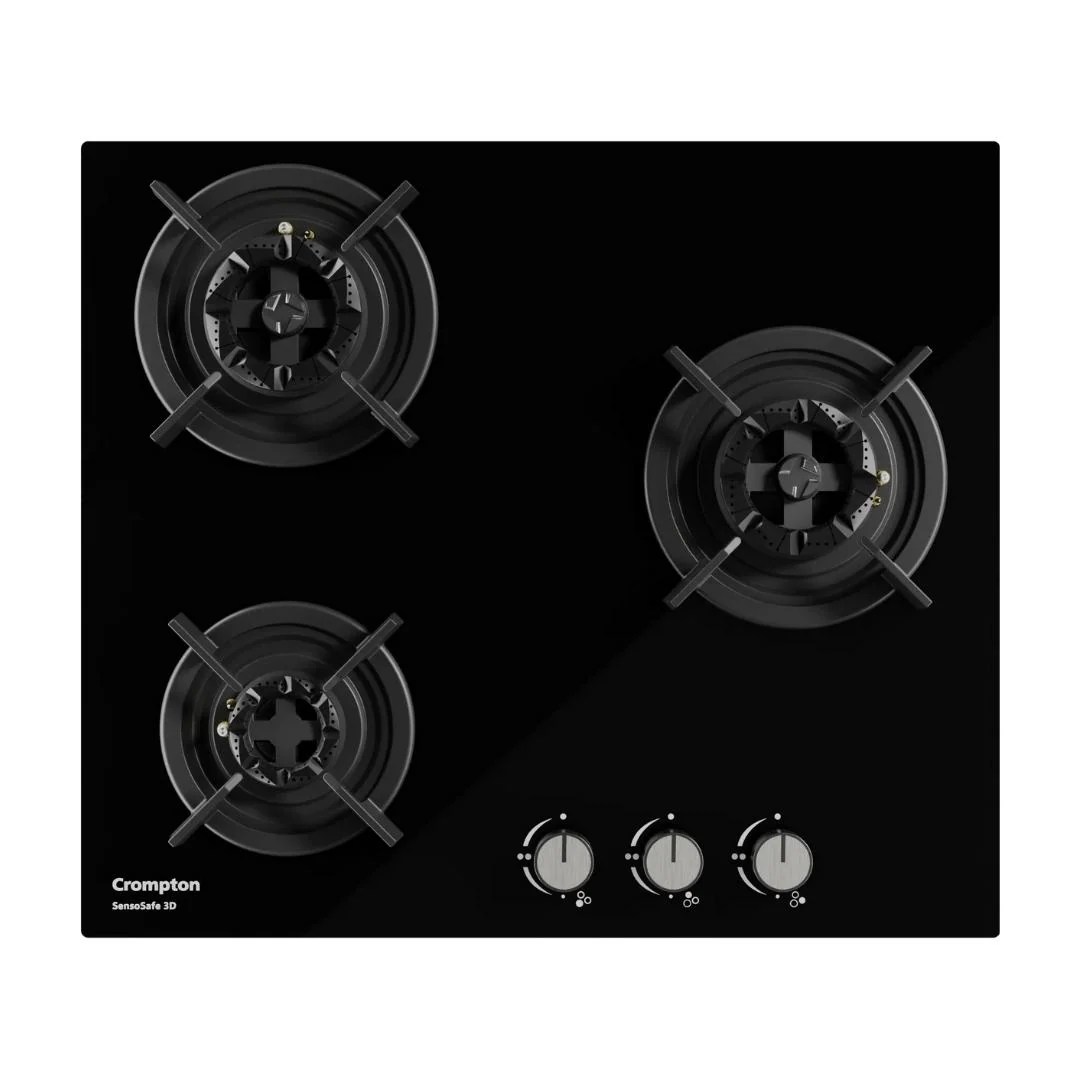 Crompton HOB-SS3D603-MBL Built-In Gas Hob 60 cm 3 Burner Hob Sensosafe