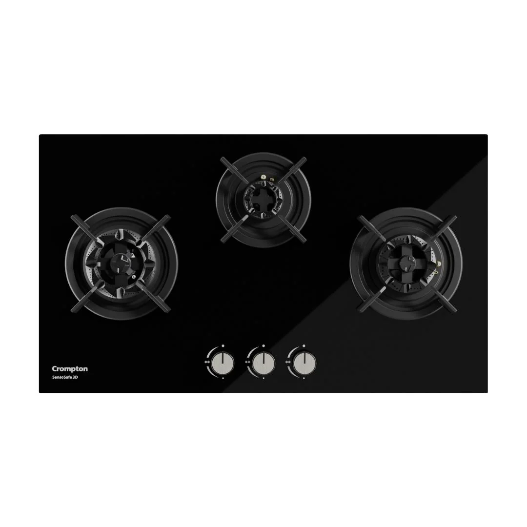 Crompton HOB-SS3D783-MBL Built-In Gas Hob 78 cm 3 Burner Hob Sensosafe