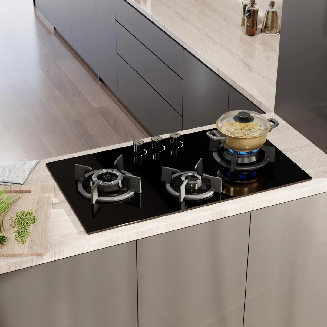 Crompton HOB-SS3D783-MBL Built-In Gas Hob 78 cm 3 Burner Hob Sensosafe