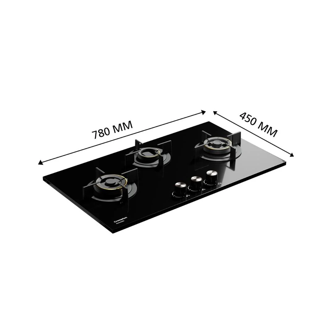 Crompton HOB-SSDC783-MBL Built-In Gas Hob 78 cm 3 Burner Hob Sensosafe