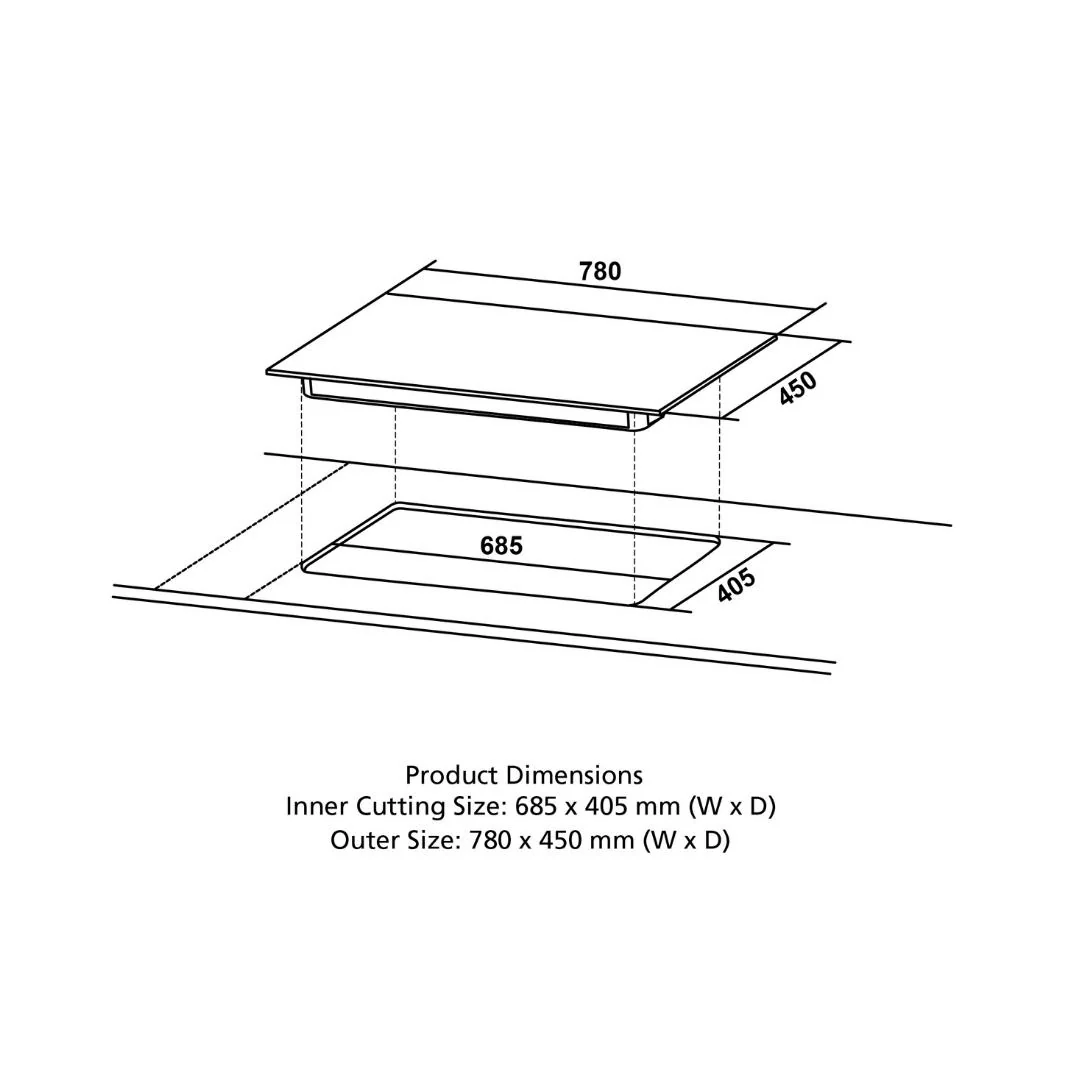 Crompton HOB-SSDC783-MBL Built-In Gas Hob 78 cm 3 Burner Hob Sensosafe