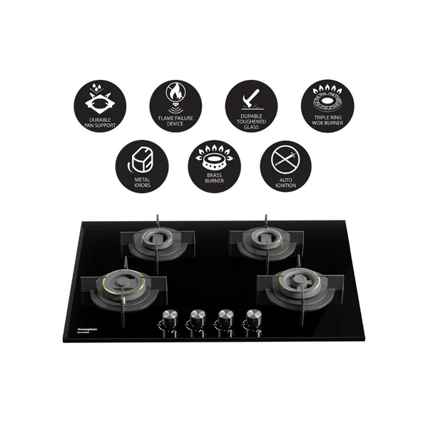 Crompton 82cm 4 Burner Hob Sensosafe HOB-SSDC824-MBL-Built-In Gas Hob 