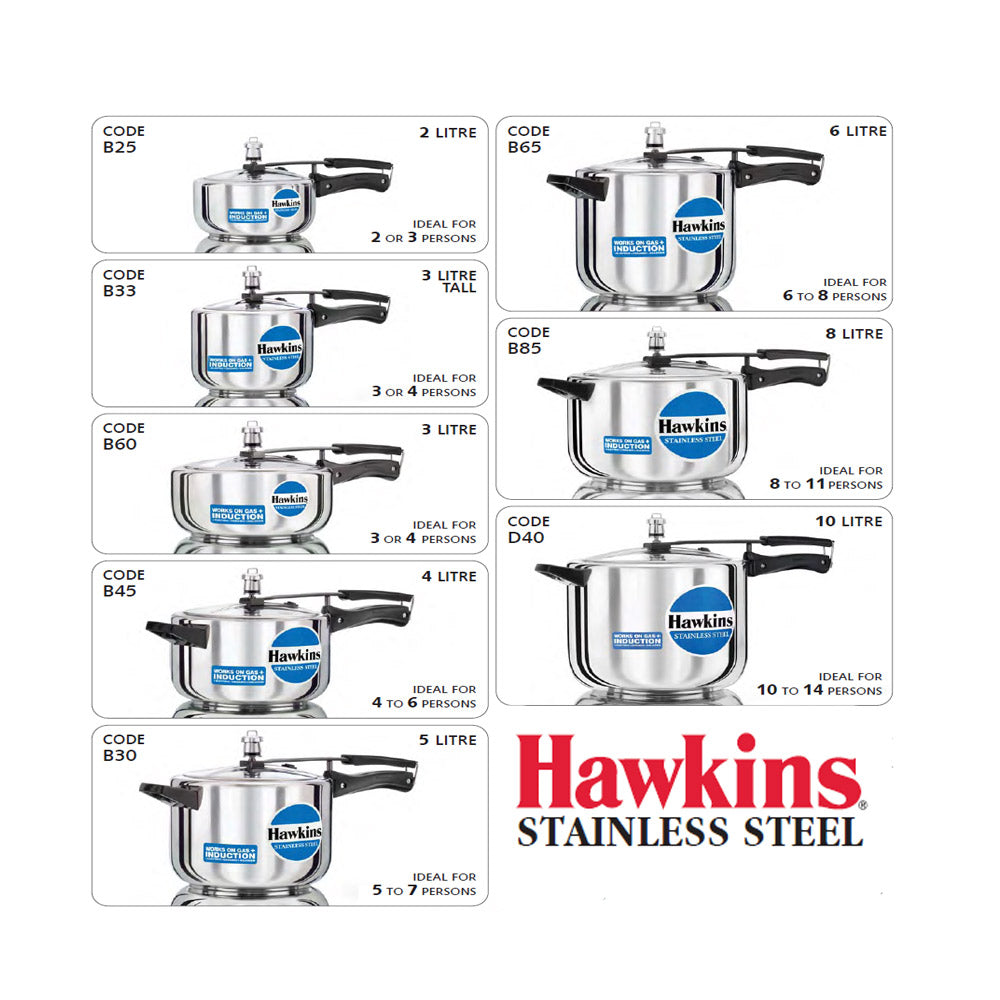 Hawkins Stainless Steel Pressure Cooker 1.5 Ltr.: HSS 15 with Hawkins Genuine 2 Gasket & 2 Safety Valve