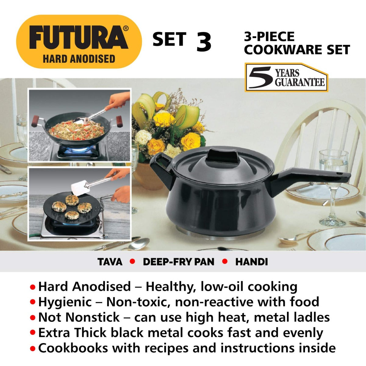 Hawkins Futura Hard Anodised Cookware Set (3 Pieces) ASET3