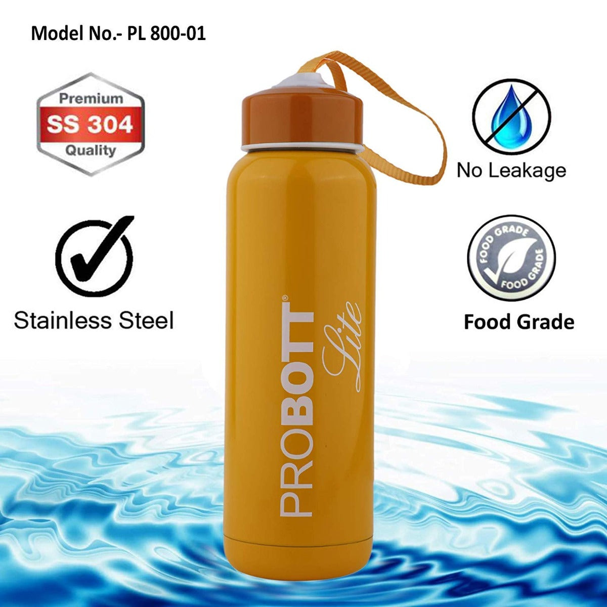 PROBOTT LITE Stainless Steel Water Bottle 800ml Yellow Color (PL800-01)