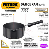 Hawkins Futura Hard Anodised Gas +Induction Base Ezee Pour Saucepan 2 Litre : IAS20