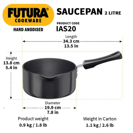 Hawkins Futura Hard Anodised Gas +Induction Base Ezee Pour Saucepan 2 Litre : IAS20