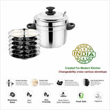 Stainless Steel Heavy Gauge Elegant Idli Cooker With Lid – 4 Plates
