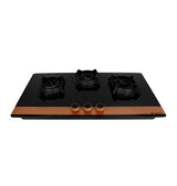 Utopia Pro HT903 CRS BR CI AI Hobtop 3 Brass Burner Auto Ignition Glass Cooktop, Black