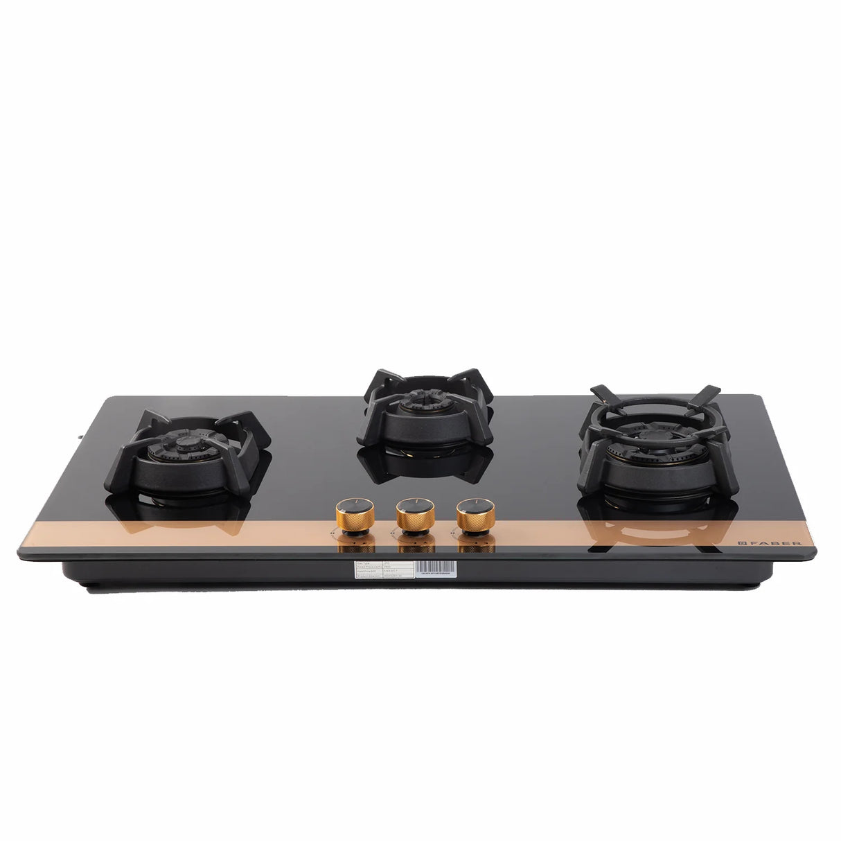 Utopia Pro HT903 CRS BR CI AI Hobtop 3 Brass Burner Auto Ignition Glass Cooktop, Black