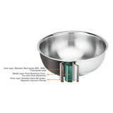 SignoraWare Artista triply Shallow Tasla Stainless Steel Induction Compatible Triply with Steel Lid (Induction and Gas Compatible), 20cm, Capacity 1600ml, Silver