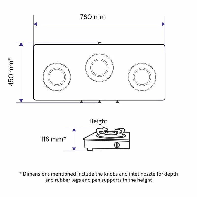 3 Burner Matte Finish Glass Gas Stove with High Flame Brass Burner (CT1038SLCPBLMG)