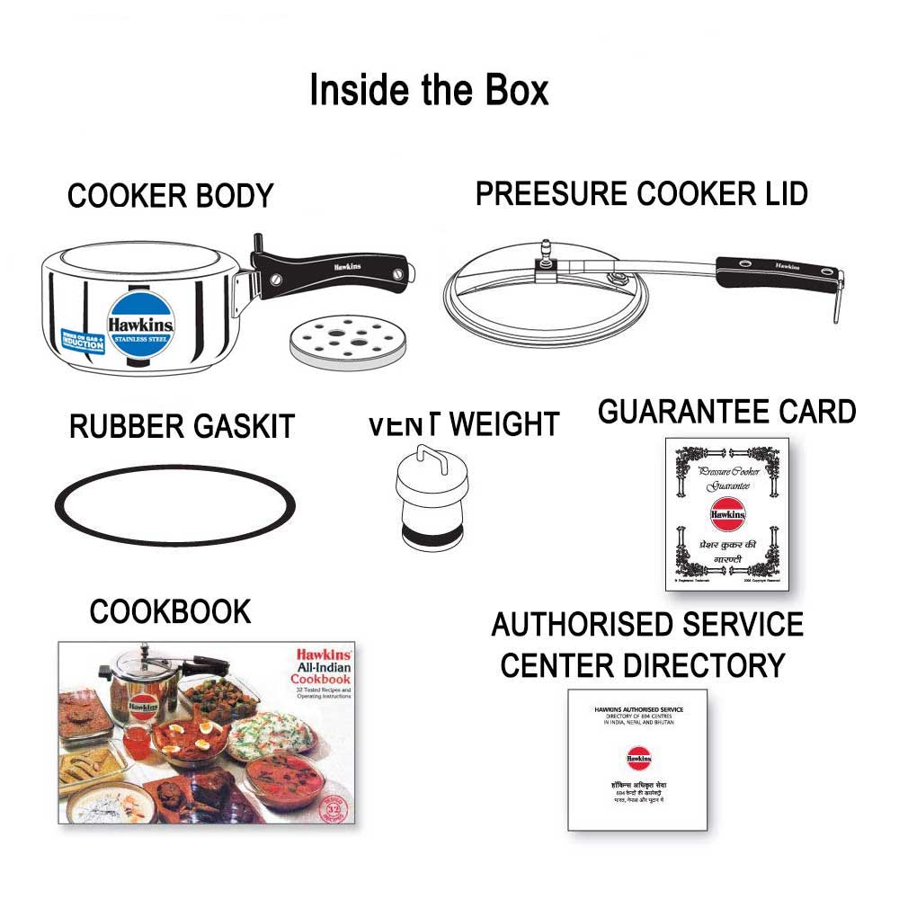 Hawkins Stainless Steel Pressure Cooker Stainless Steel 2 Litre: HSS 20 with Hawkins Genuine 2 Gasket & 2 Safety Valve