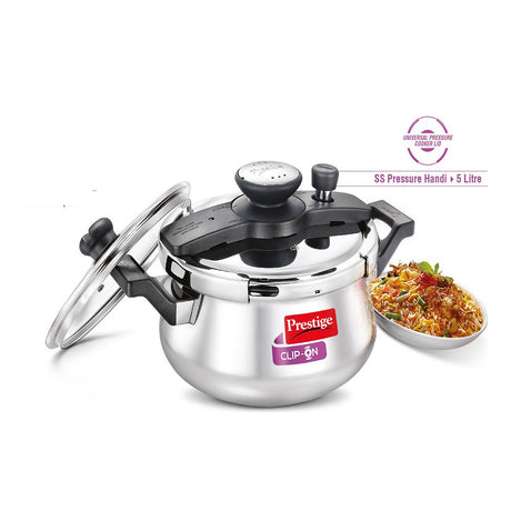 PRESTIGE CLIP-ON STAINLESS STEEL PRESSURE COOKER HANDI 5 LITRE 25655