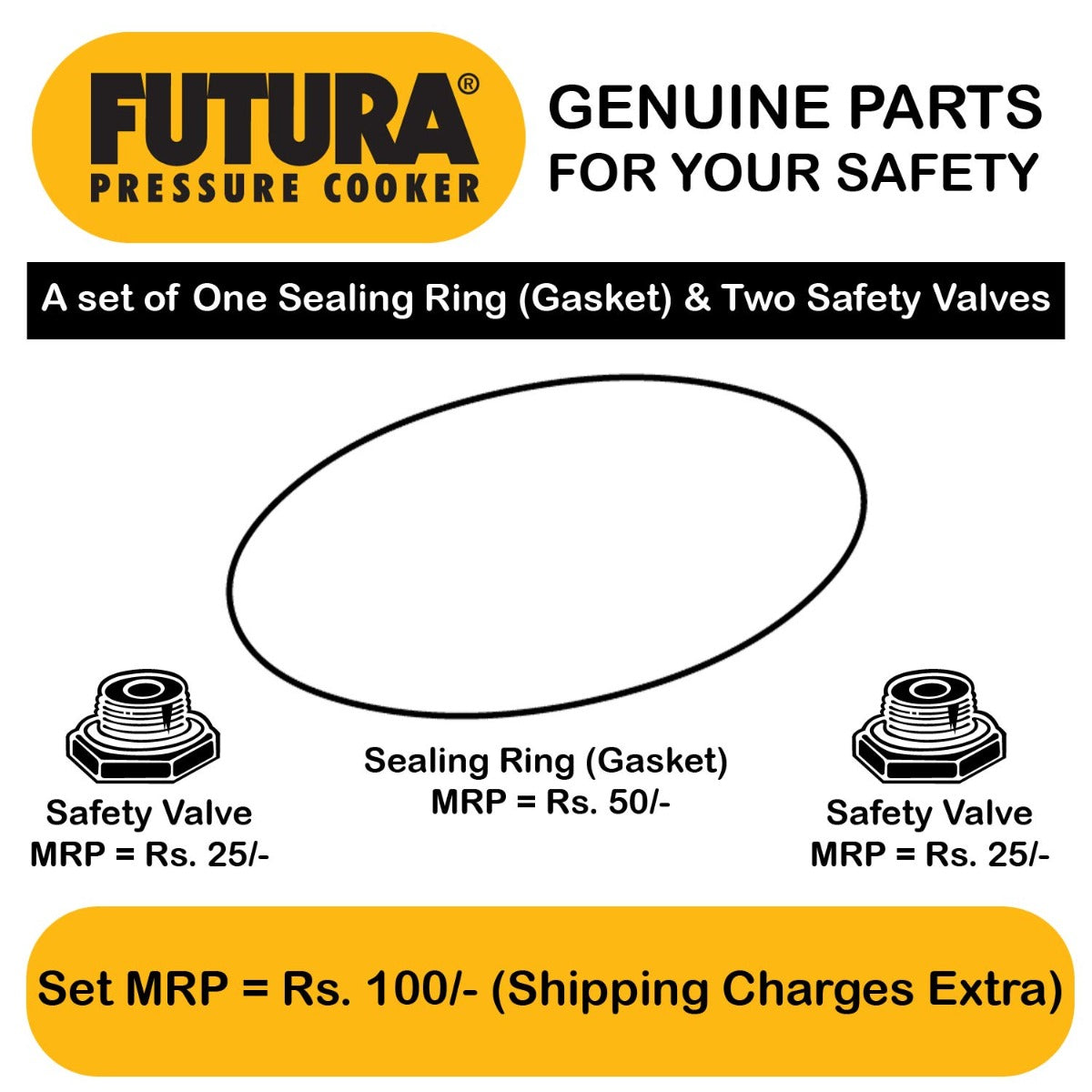 Hawkins Futura Rubber Gasket for 4L- 7L Tall Pressure Cooker and Futura Safety Valve 2 Units