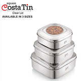 JVL Stainless Steel Kitchen's Storage Costa Square Shape Container Box Lid - 2500 ml - 1 Pcs